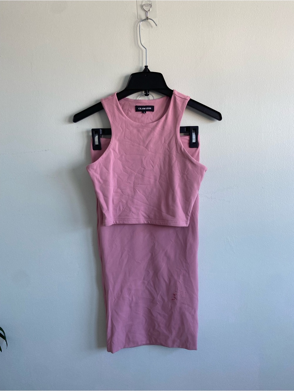 GLAMAZON Dusty Pink Womens Crew Neck Top and Pencil Skirt